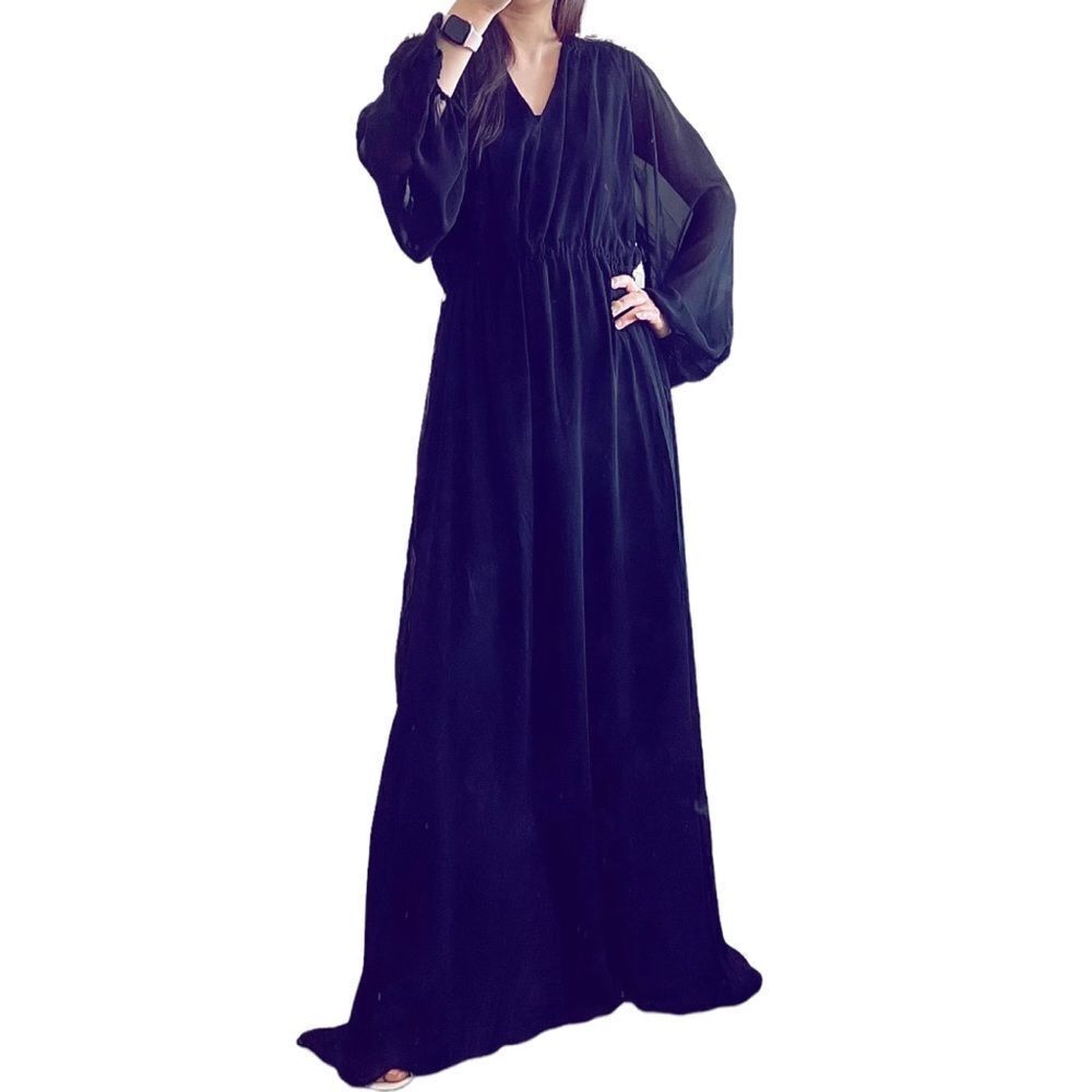Pinko long sleeve v-neck embroidered maxi dress black